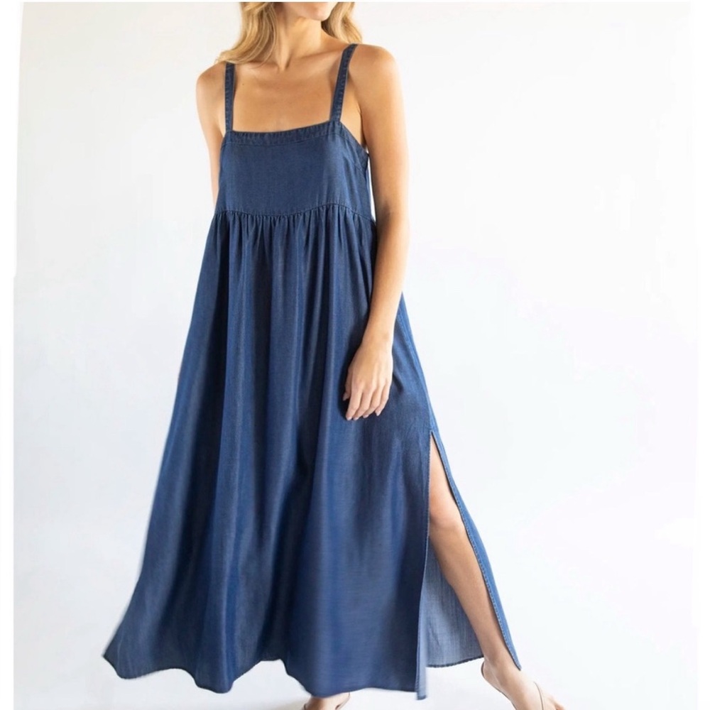 NATURAL LIFE Navy Blue Maxi Sundress with Side Slit - Picture 11 of 11